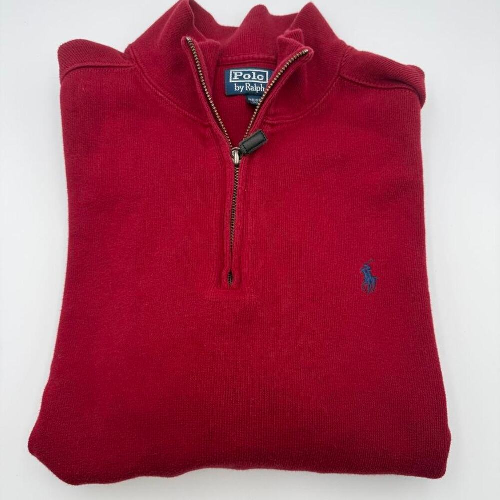 Polo Ralph Lauren red navy quarter zip 100% cotton. Size XL